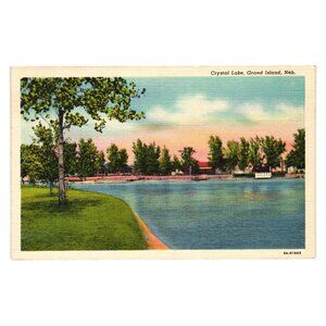 Crystal Lake Grand Island Nebraska Vintage Postcard Genuine Curteich Chicago